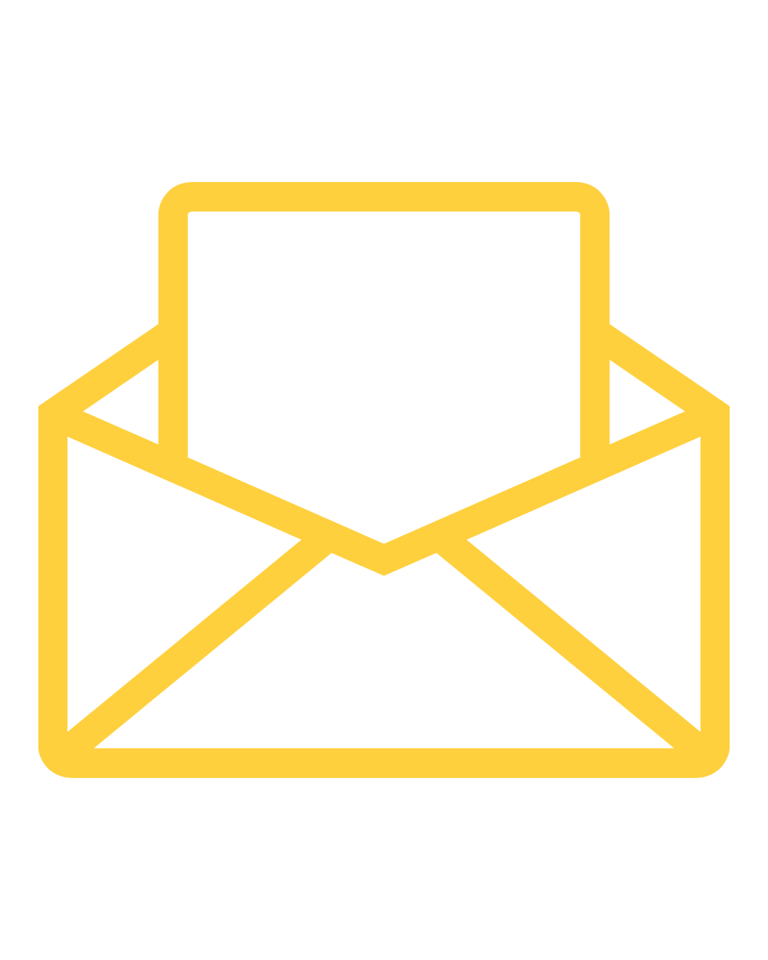 Yellow icon of an open envelop with a letter poking out