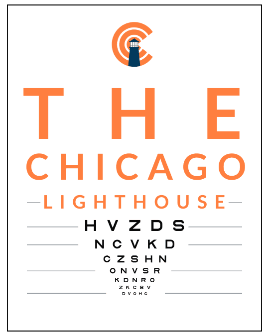 "The Chicago Lighthouse" spelled out in an eye exam chart.