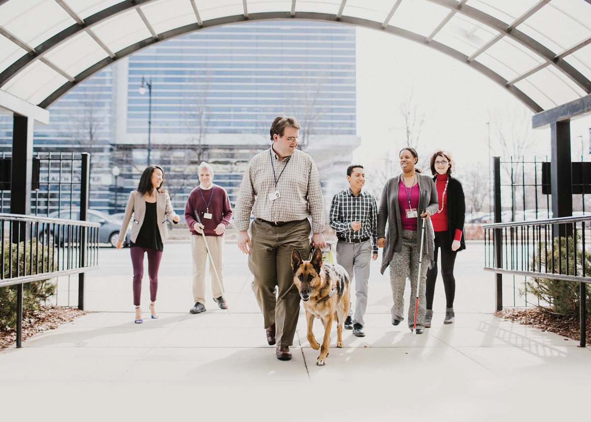 People of all types of visual impairments walk into The Chicago Lighthouse