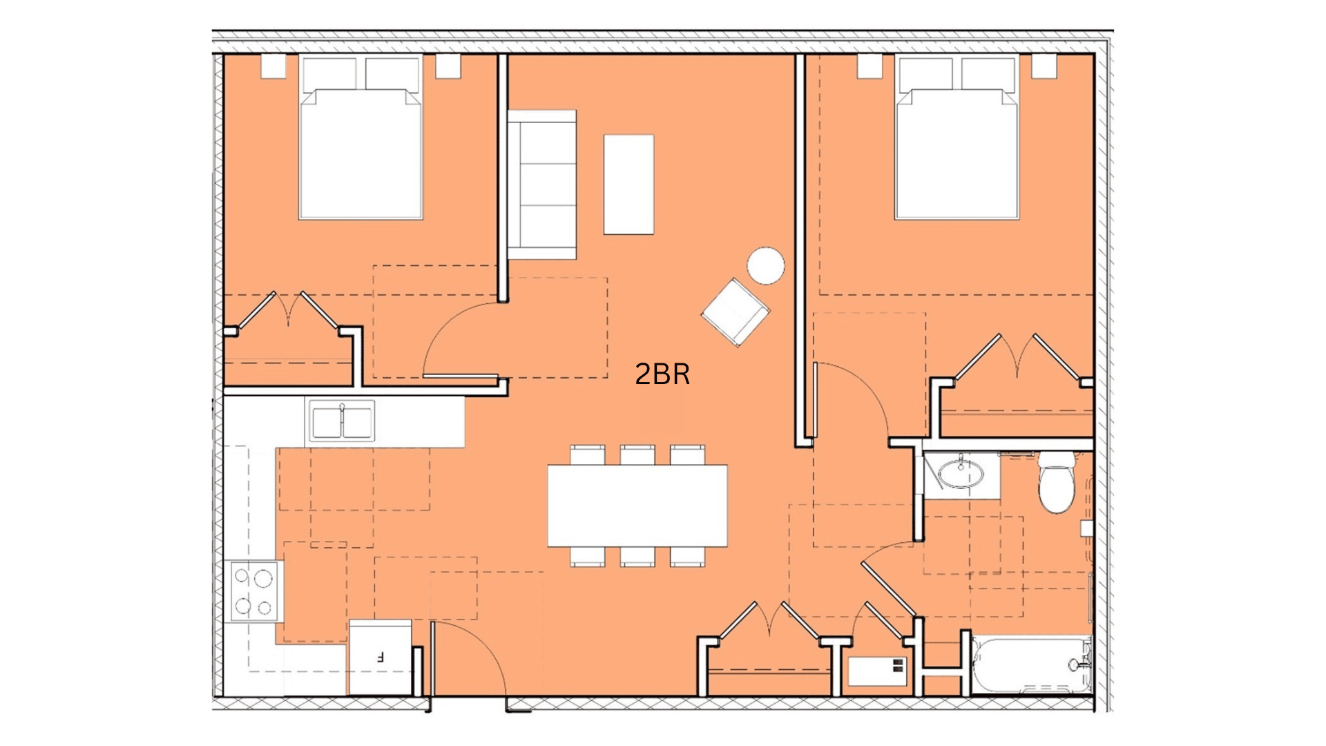 Layout of a two bedroom apartment.